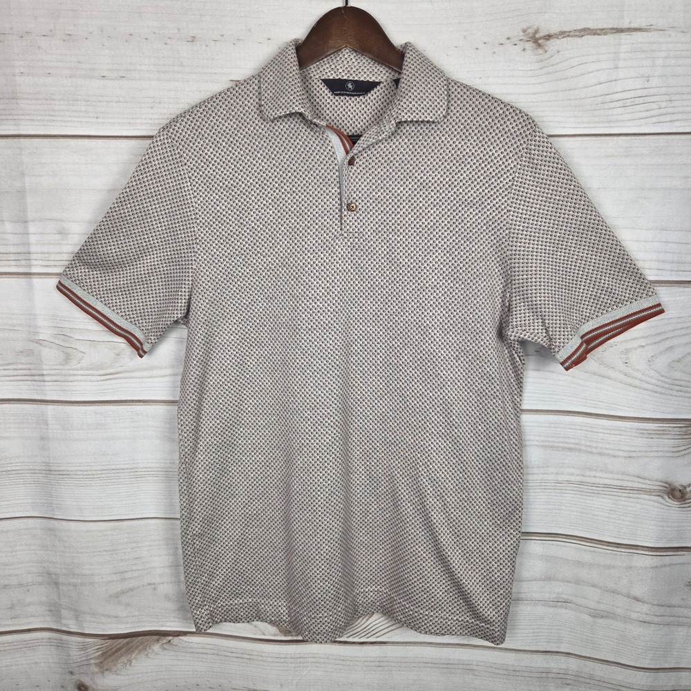 Hart Schaffner Marx Polo Shirt Mens Small Grey Orange Geometric Pattern Cotton